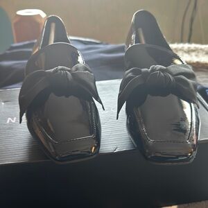 New York & Company Black Flats & Loafers with Open Toe Design